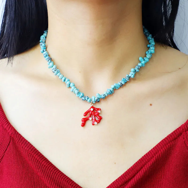 Boho Colored Gravel Stone Pendant Necklace Women Jewelry