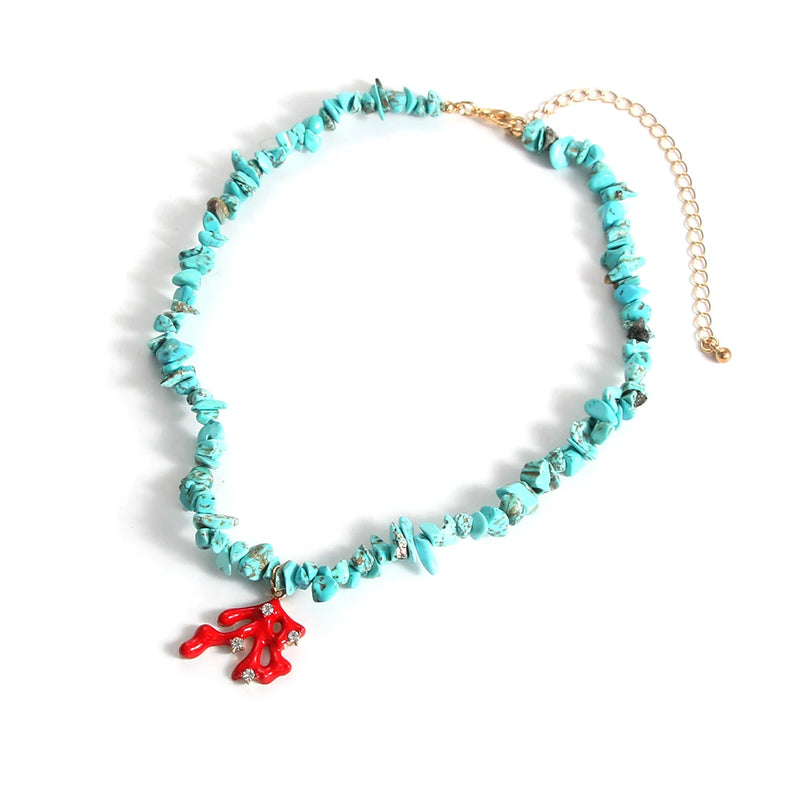Boho Colored Gravel Stone Pendant Necklace Women Jewelry