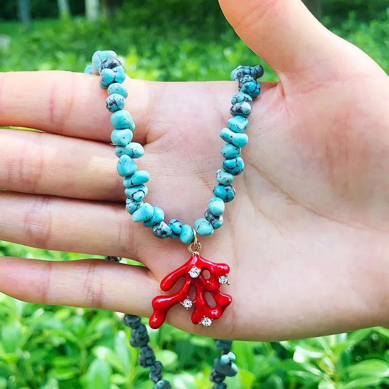 Boho Colored Gravel Stone Pendant Necklace Women Jewelry