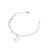 Silver Tennis Charm Bracelet with Cubic Zirconia Chain