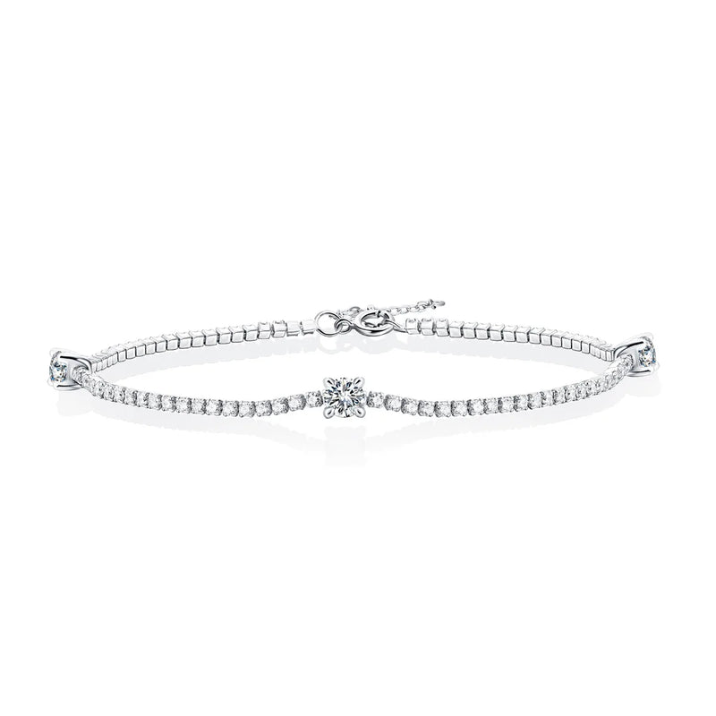 SB11 Silver Zircon Chain Bracelet Women Fine