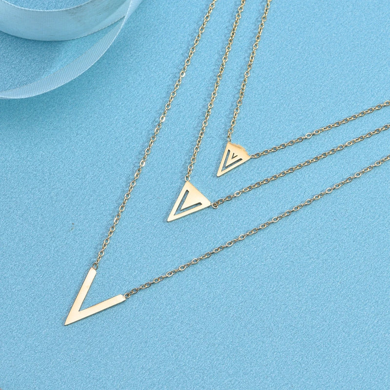 V Letter Long Necklace 3 Chains Sets For Women High Charm Lady Jewelry