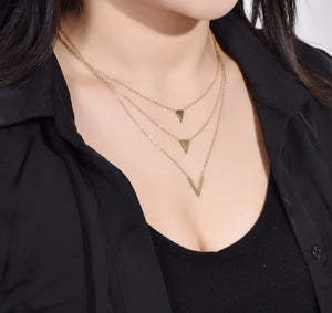 V Letter Long Necklace 3 Chains Sets For Women High Charm Lady Jewelry
