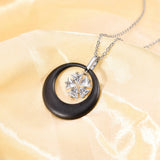 Moon Shape Ceramic Choker Necklace with Crystal Pendants