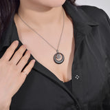 Moon Shape Ceramic Choker Necklace with Crystal Pendants