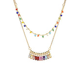Multicolor Crystal Necklace Gem Stone Pendant Charm Necklace Girl Female