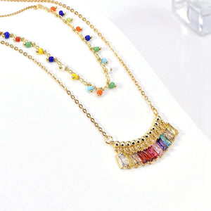 Multicolor Crystal Necklace Gem Stone Pendant Charm Necklace Girl Female