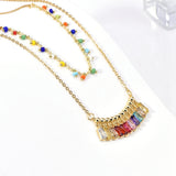 Multicolor Crystal Necklace Gem Stone Pendant Charm Necklace Girl Female
