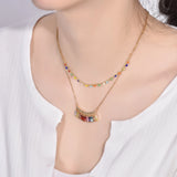 Multicolor Crystal Necklace Gem Stone Pendant Charm Necklace Girl Female