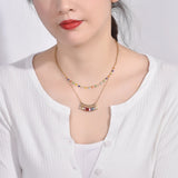 Multicolor Crystal Necklace Gem Stone Pendant Charm Necklace Girl Female