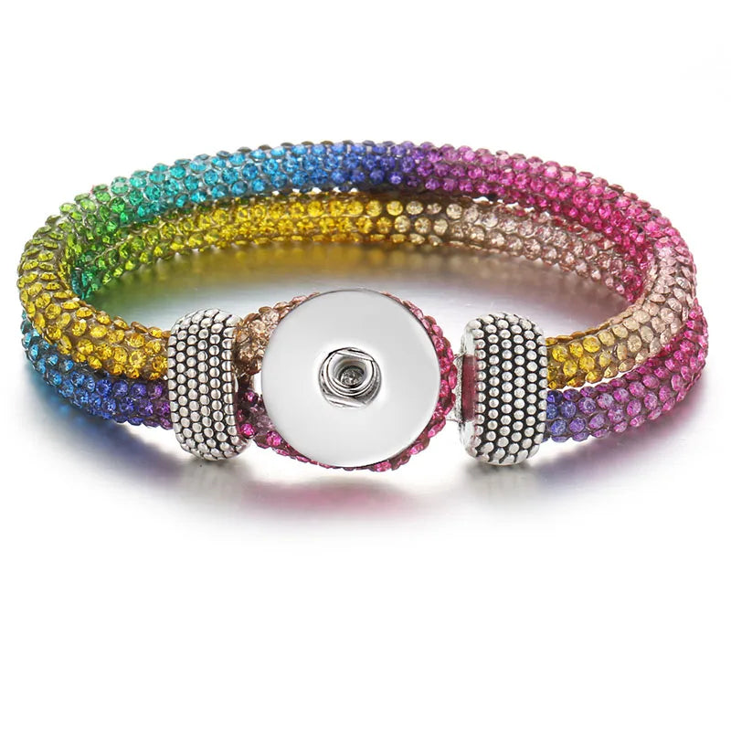 Rhinestone Leather Bracelets Snap Jewelry Gift