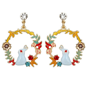 Animal Rhinestone Stud Earrings Cartoon Metal Charms Statement Earring