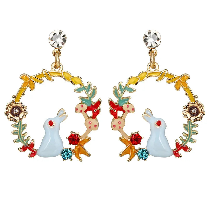 Animal Rhinestone Stud Earrings Cartoon Metal Charms Statement Earring