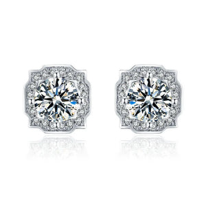 Vintage Silver Crystal Round Stud Earrings Zircon Stone Earrings