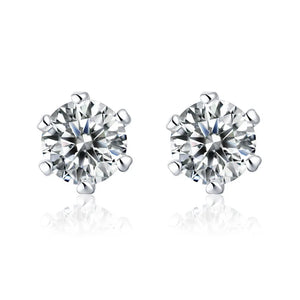 Vintage Silver Crystal Round Stud Earrings Zircon Stone Earrings