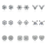 Vintage Silver Crystal Round Stud Earrings Zircon Stone Earrings