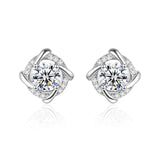 Vintage Silver Crystal Round Stud Earrings Zircon Stone Earrings