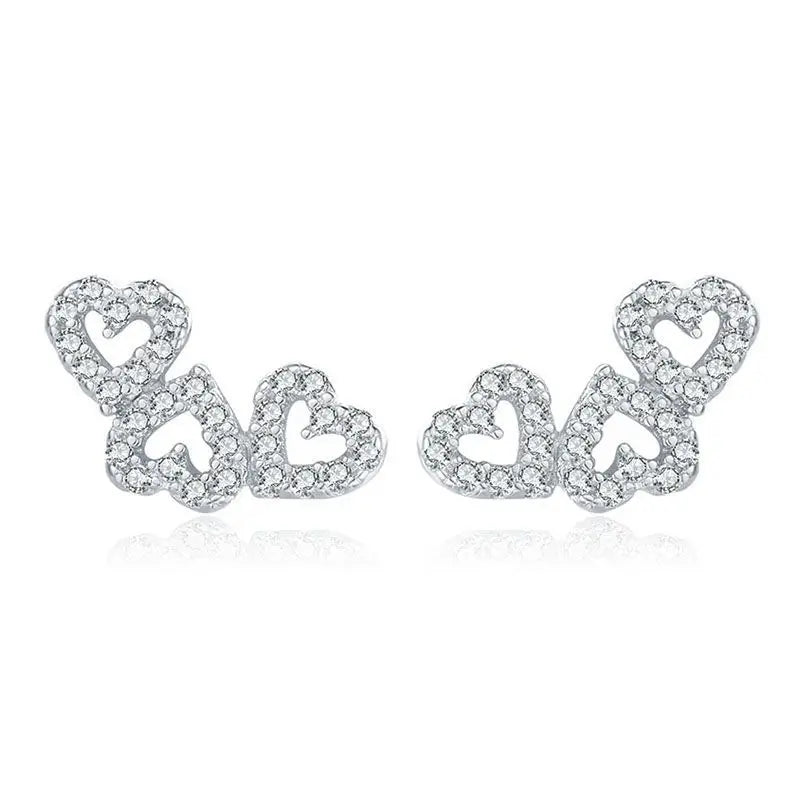 SE19 Silver Hearts Stud Earrings With Cubic Zirconia