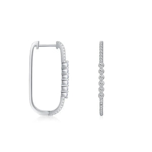 SE22 Silver Needle Heart Crystal Hoop Earrings