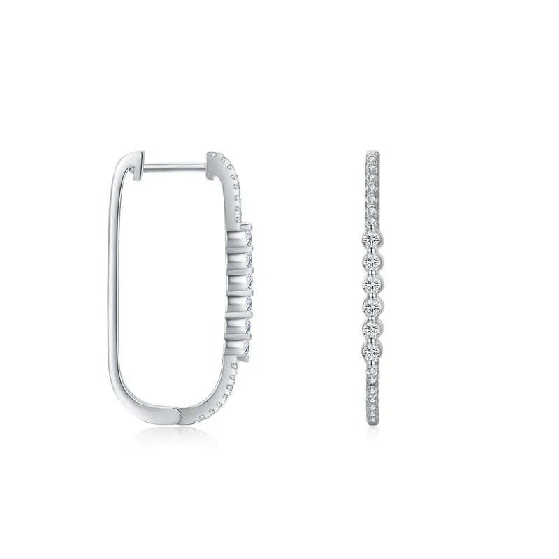 SE22 Silver Needle Heart Crystal Hoop Earrings