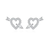SE23 Silver Needle Heart Crystal Hoop Earrings Women