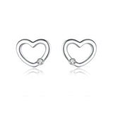SE23 Silver Needle Heart Crystal Hoop Earrings Women