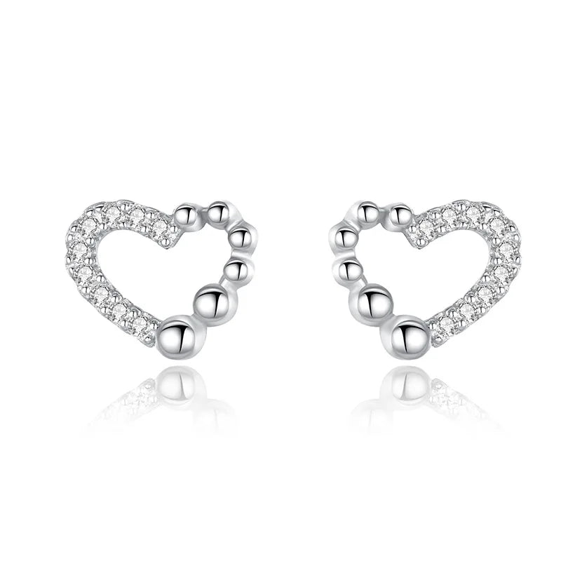SE23 Silver Needle Heart Crystal Hoop Earrings Women