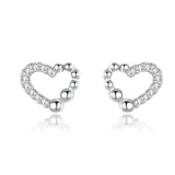 SE23 Silver Needle Heart Crystal Hoop Earrings Women