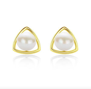 SE4 Silver Lace CZ Double Pearl Stud Earrings Women