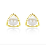 SE4 Silver Lace CZ Double Pearl Stud Earrings Women