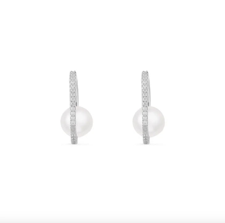 SE4 Silver Lace CZ Double Pearl Stud Earrings Women