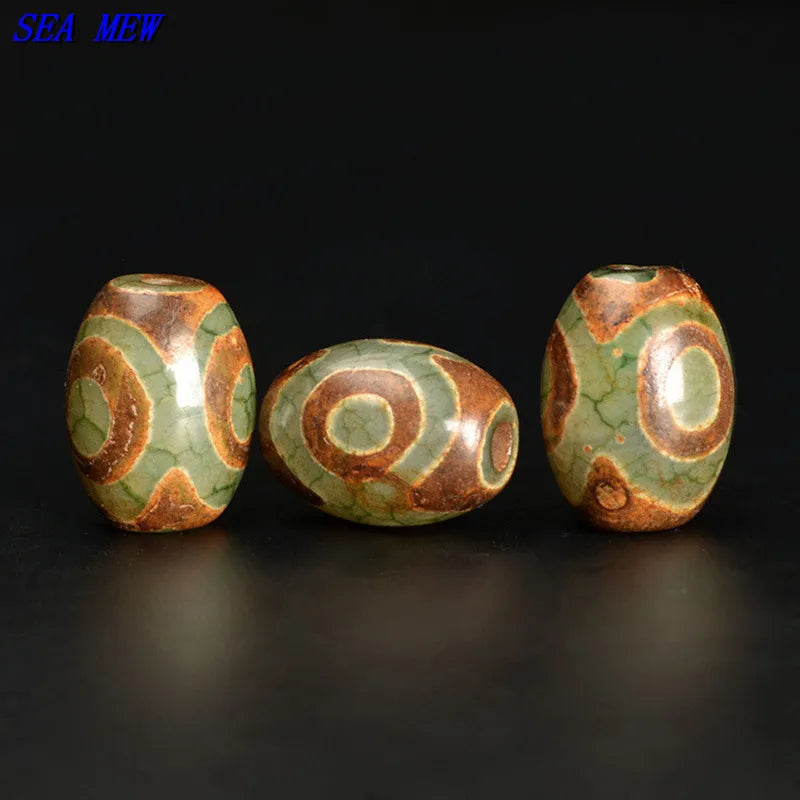 Vintage Tibetan Eyes Dzi Beads, Oval Stone Spacer Beads