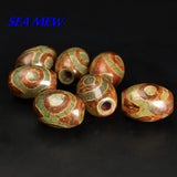 Vintage Tibetan Eyes Dzi Beads, Oval Stone Spacer Beads