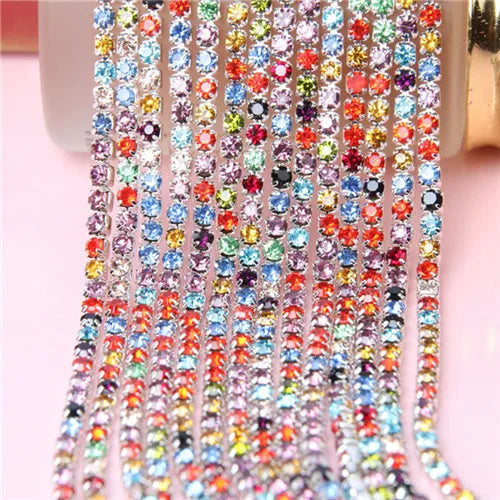 2mm Crystal Sew Metal Claw Rhinestone Chains Art Decoration Mixed