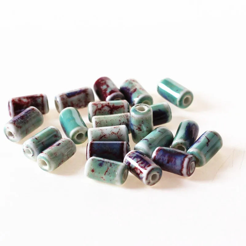 50 PCS Cylinder Porcelain Ceramic DIY Hole Beads Jewelry Making