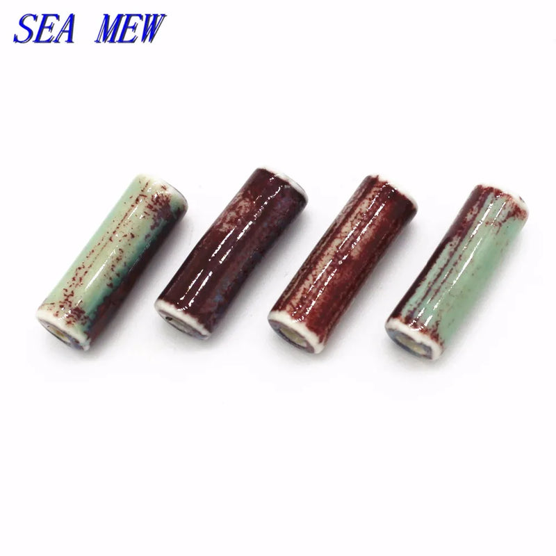 50PCS 8mm*17mm Mixed Cylinder Porcelain Ceramic Spacer Beads 2.5mm Hole DIY