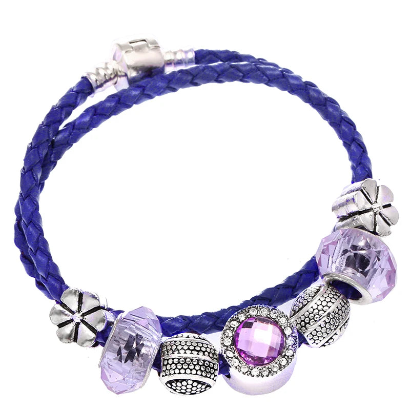 Purple Beads Eternal Love Charm Bracelet Bangle