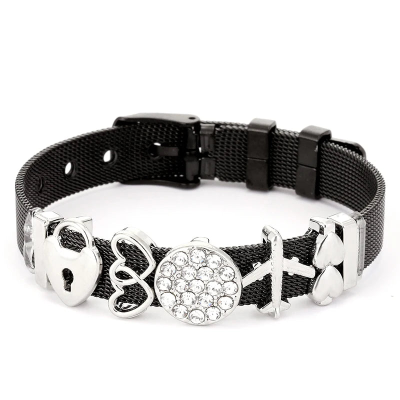 Stainless Steel Mesh Bracelets Crown Love Charm Bangle