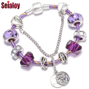 Purple Crystal Bracelet For Women Heart Shaped Safety Chain Galaxy Beads