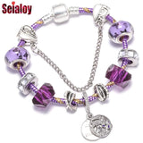 Purple Crystal Bracelet For Women Heart Shaped Safety Chain Galaxy Beads