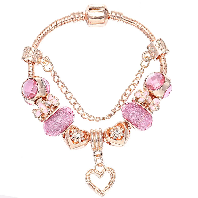 Rose Bracelet & Bangles For Women Love Daisy Pink Beads Charm