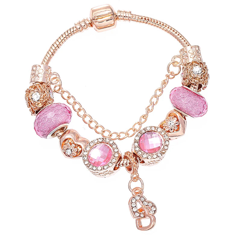 Rose Bracelet & Bangles For Women Love Daisy Pink Beads Charm