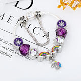 Unicorn Charm Bracelets Purple Rhinestone Couple Bangle Gift