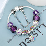 Unicorn Charm Bracelets Purple Rhinestone Couple Bangle Gift