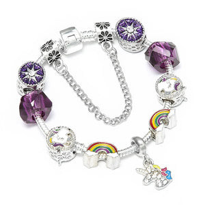 Unicorn Charm Bracelets Purple Rhinestone Couple Bangle Gift