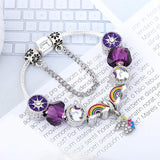 Unicorn Charm Bracelets Purple Rhinestone Couple Bangle Gift