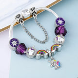 Unicorn Charm Bracelets Purple Rhinestone Couple Bangle Gift