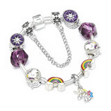 Unicorn Charm Bracelets Purple Rhinestone Couple Bangle Gift