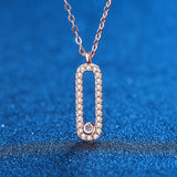 Moissanite Necklace Paper Clip Pendant 18K Rose Plated Jewelry