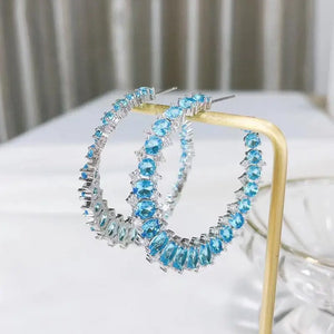 SENYU C Shape Hoop Earrings Full Zircon Spiral Circle Women Jewelry